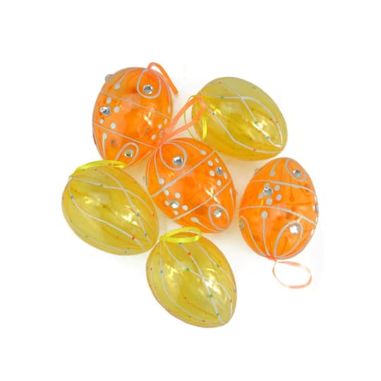 Gordon 32019860 3.25 in. Transparent Yellow & Orange Glitter Gem Spring Easter Egg Ornaments, Set of 6